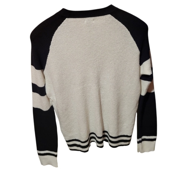 Faherty Throwback Waffle Crewneck Wrigley Sweater Black & White Stripes Size MED - Picture 3 of 8